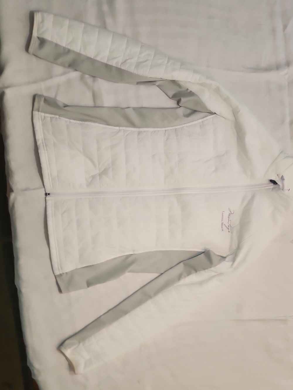 Straight Down Women's Jacket SiLightweight White Quilted Jacket with Gray Panels